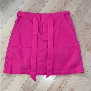 J. Crew Linen Blend Vibrant Pink Mini Skirt tie waist size 14 utility skirt